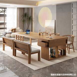 實(shí)木客廳大長書桌書柜一體家用辦公學(xué)習(xí)桌帶抽屜寫字長條桌工作臺