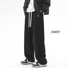 KWER秋冬黑色直筒卫裤男款潮牌宽松百搭大码休闲裤子加绒运动长裤