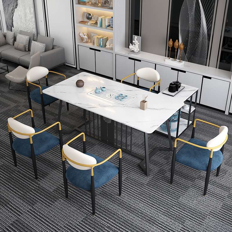 北欧轻奢岩板泡茶桌小户型阳台休闲茶台工作室会客洽谈桌椅组合