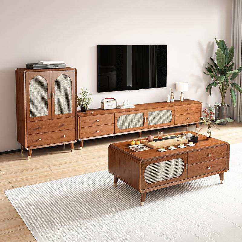 新中式茶几电视柜组合实木框储物地柜客厅小户型家用落地收纳边柜