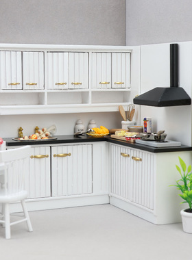 1：12dollhouse娃娃屋厨房场景模型白色欧式厨房两件套