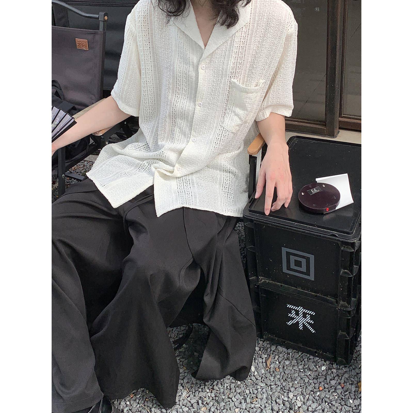 半空山 「观夏」夏季覆古新中式提花镂空日系山本耀司风短袖衬衫