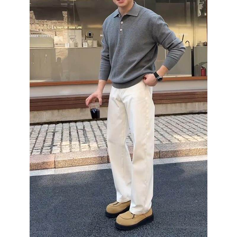 极腿简高级感白休色筒牛WYY25101仔裤男款秋季轻熟风通勤直闲裤子