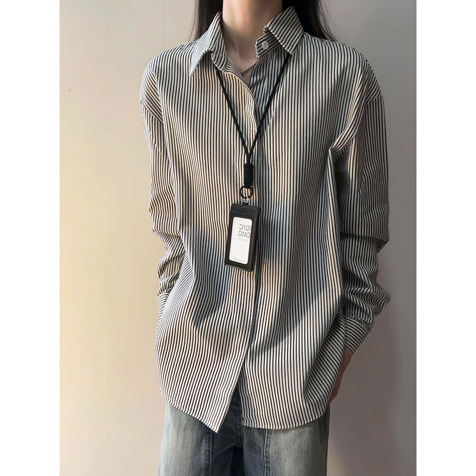 黑白条纹衬衫男女款秋季通勤高智感宽松长袖衬衣开衫外搭美式外套