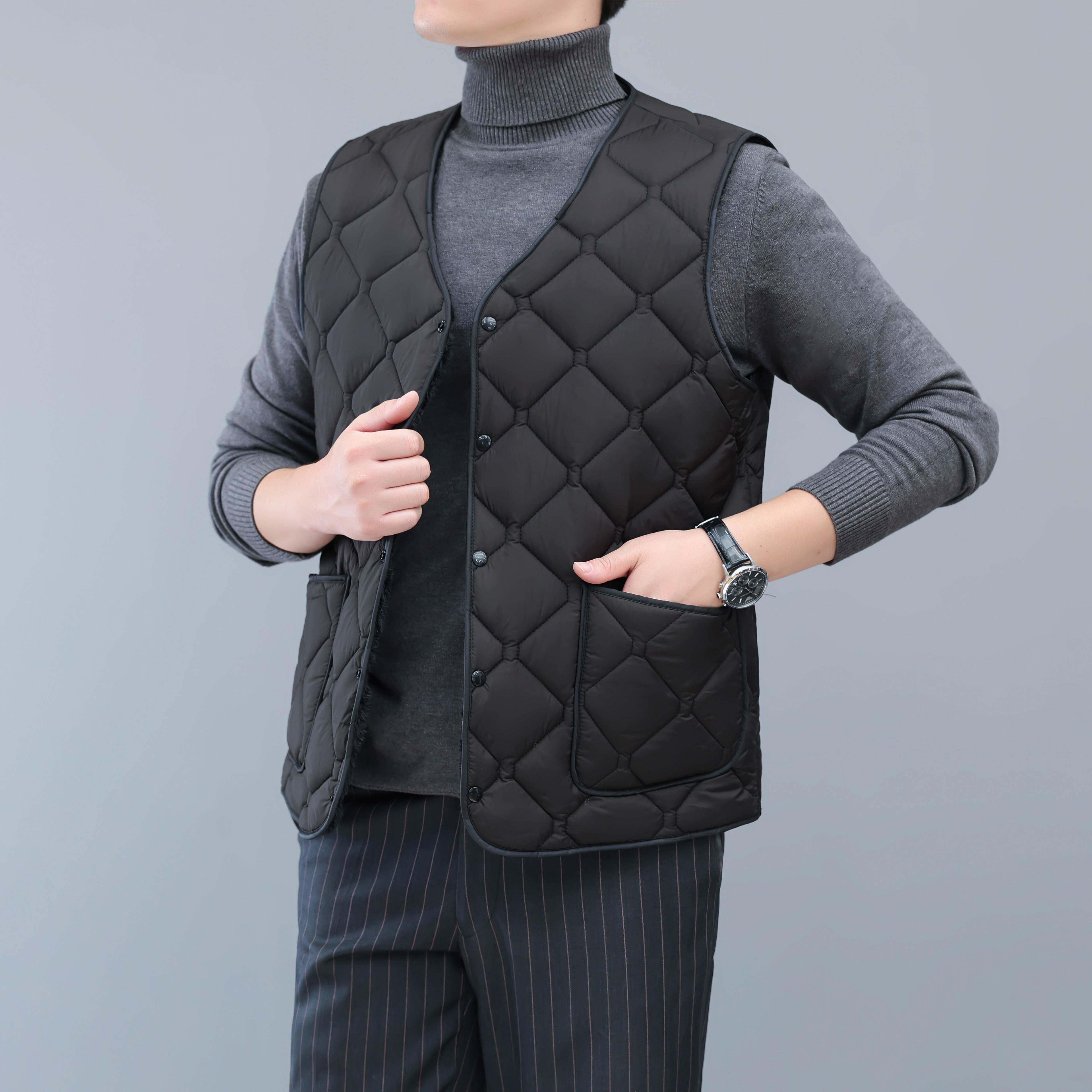 2025加秋冬新款绒厚绒棉马羽甲男士中老年保暖背加心坎肩爸男加绒