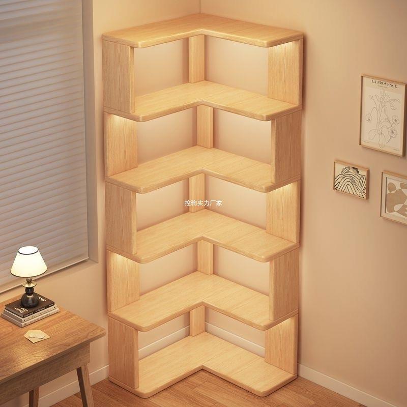 家用实木转角书架一体置物架靠墙落地窄柜拐角收纳架子书柜储物柜