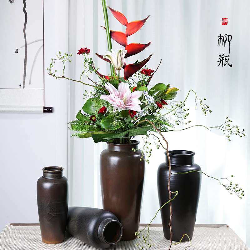 6件套剑山陶瓷中式六大容器插花禅意花瓶东方式花盆盘新中式