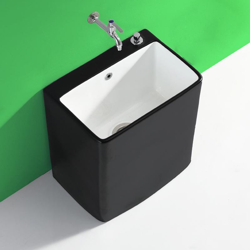 加高北欧洗拖把池槽小号黑色拖布池陶瓷阳台落地式家用地盆卫生间