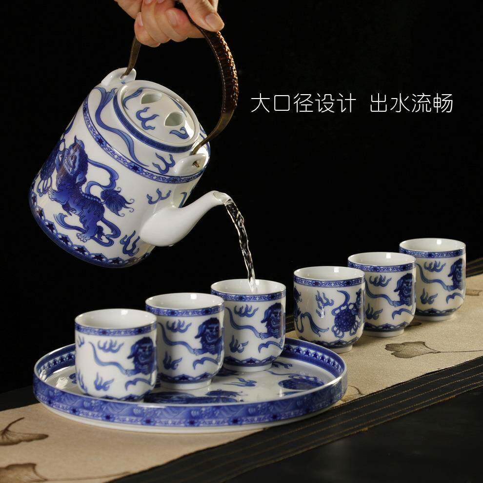 大容量提梁壶茶具整套陶瓷功夫泡茶具带过滤网托盘复古茶壶杯家用
