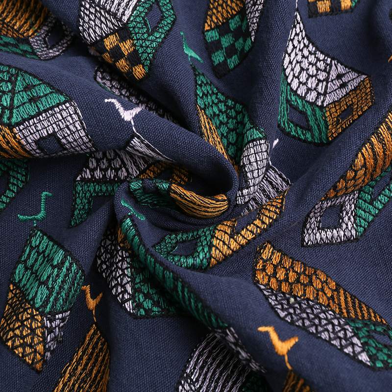 厚棉麻皆川明mina perhonen 村庄villang小房子刺绣布料