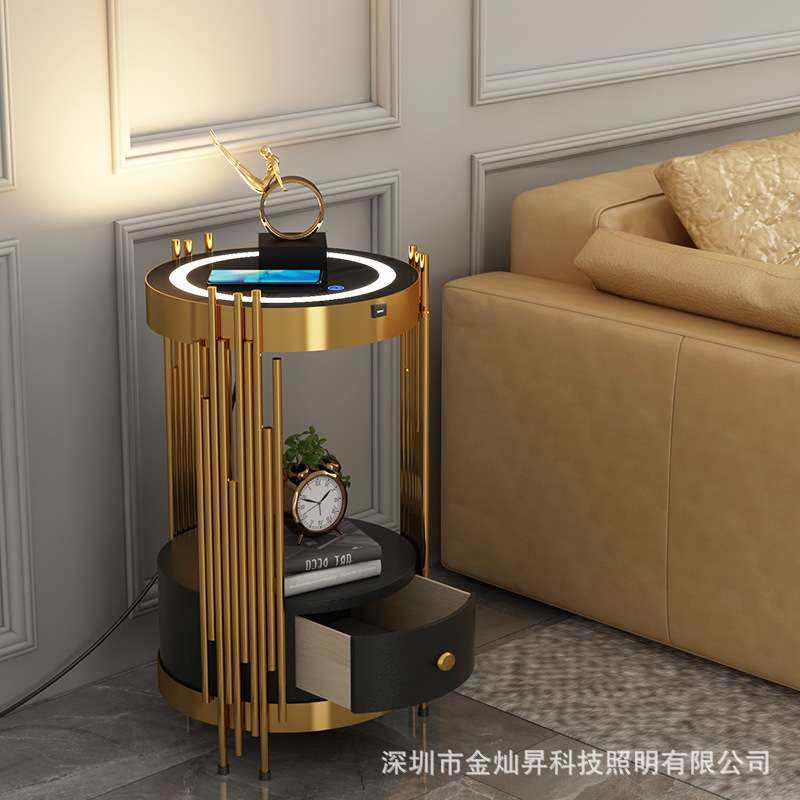 北欧轻奢落地灯客厅边几书房卧室床头柜灯无线充电置物抽屉茶几灯