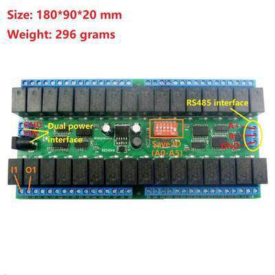 12V32通道RS485继电器ModbusRTU协议串口遥控开关PLC控制板