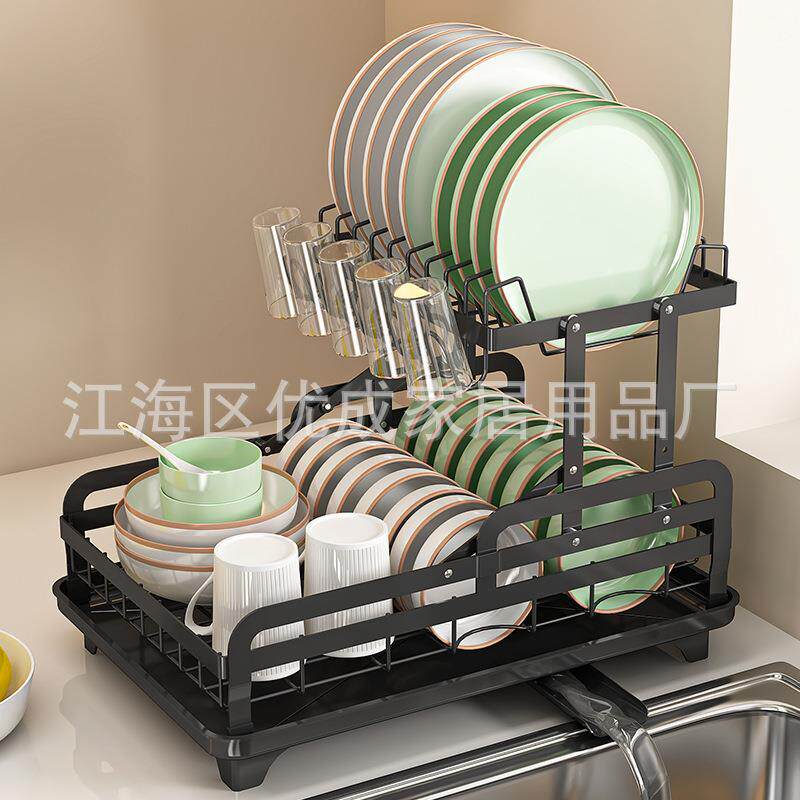 双层厨房碗架免安装刀叉水杯收纳置物架台面折叠沥水碗碟架