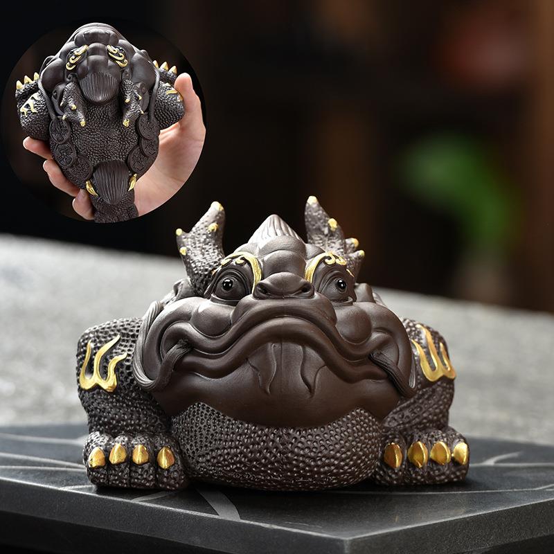 金蟾紫砂茶宠可养蟾蜍家居客厅招财摆件茶室茶道桌面装饰品摆设