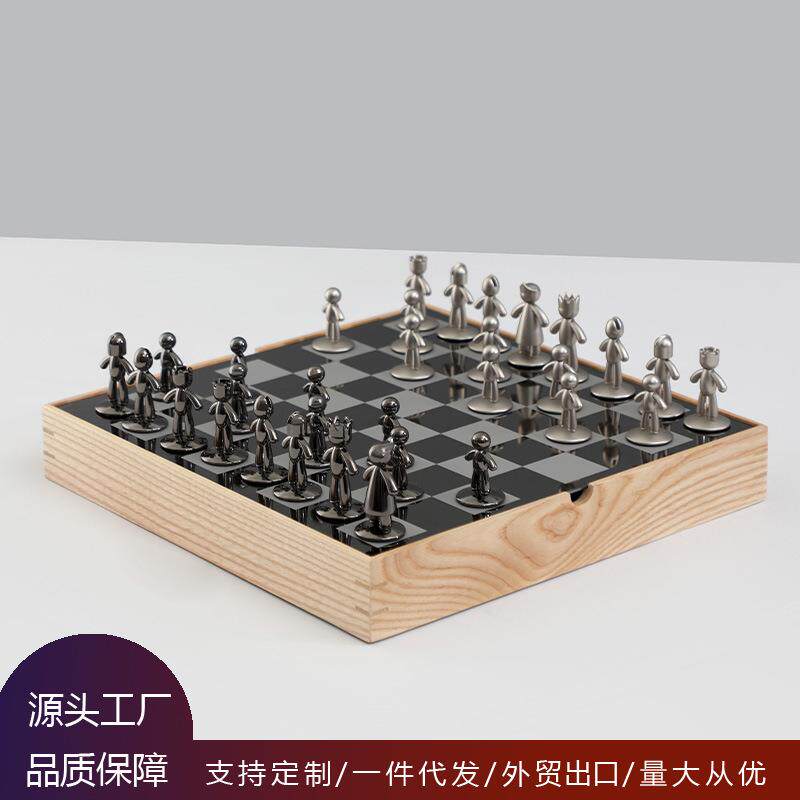 欧式原木色实木国际棋盘家居装饰摆件软装样板间客厅桌面棋盘