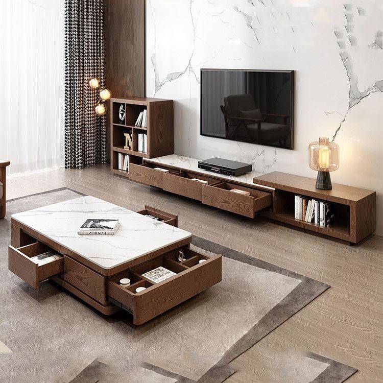 实木岩板茶几电视柜组合北欧简约客厅小户型多功能茶几伸缩电视柜