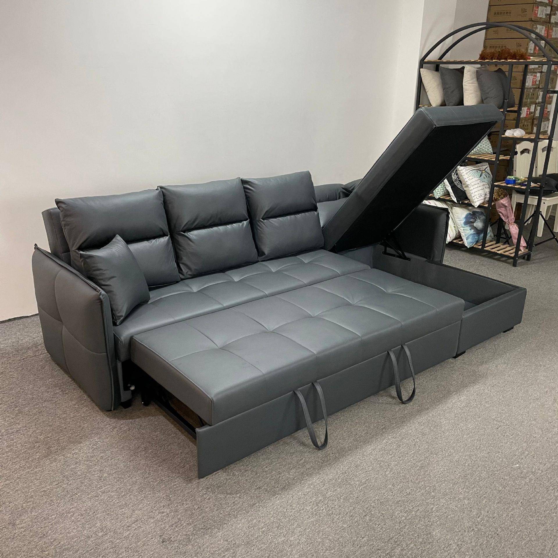 小户型客厅转角沙发床免洗科技布储物多功能推拉两用沙发