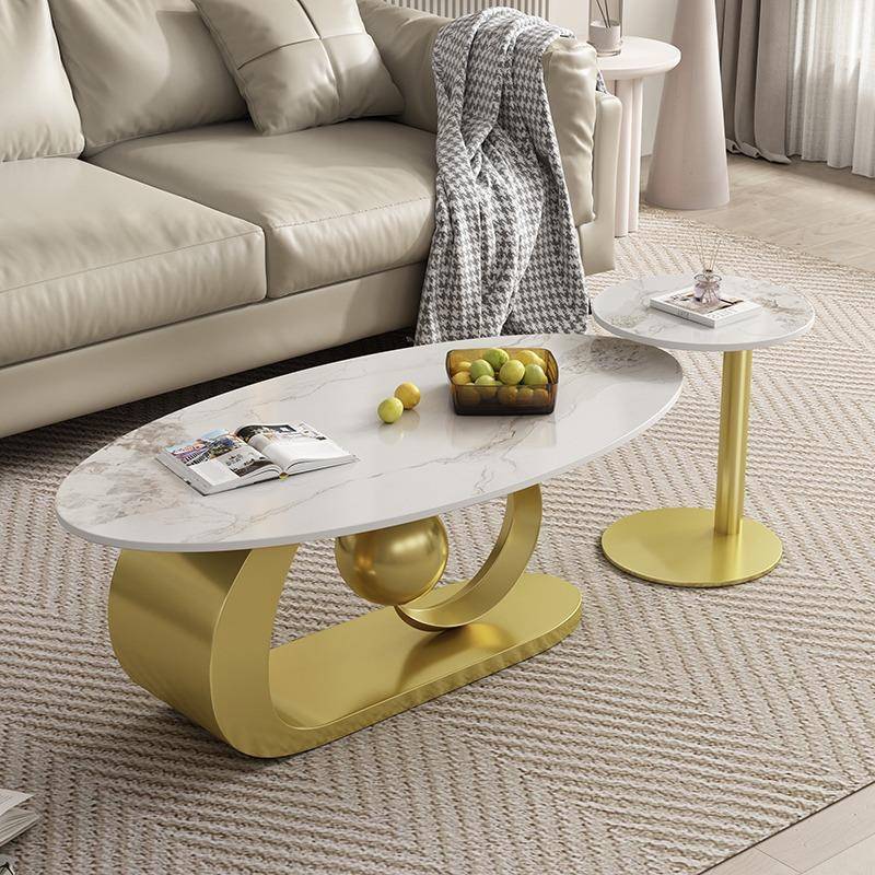 轻奢椭圆形巖板茶几组合客厅家用2024新款极简约现代小户型沙发桌