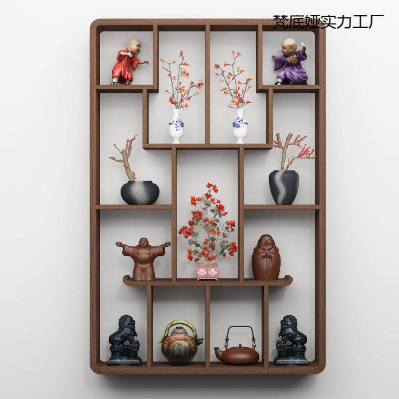 新中式实木博古架壁挂多宝阁客厅墙上置物架简约现代展示架茶架