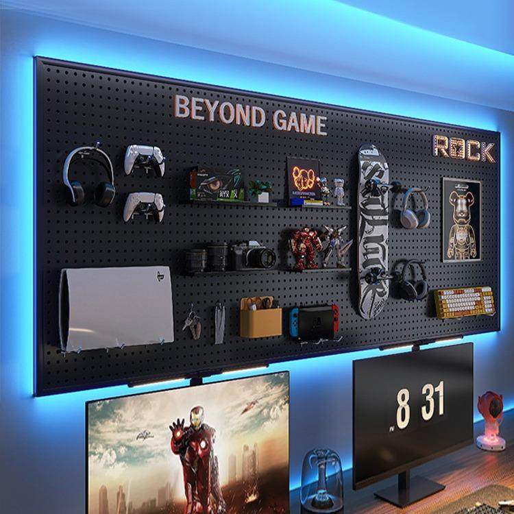 电竞房洞洞板黑色墙上置物架书房上方电脑桌墙面挂板收纳铁艺装饰,农机/农具/农膜,其它农用工具,淘宝优惠券,粉丝福利购,淘宝优惠卷