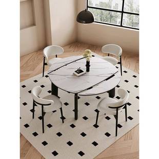 伸缩可变圆桌 法式 中古风折叠实木餐桌椅2024新款 奶油复古黑色美式