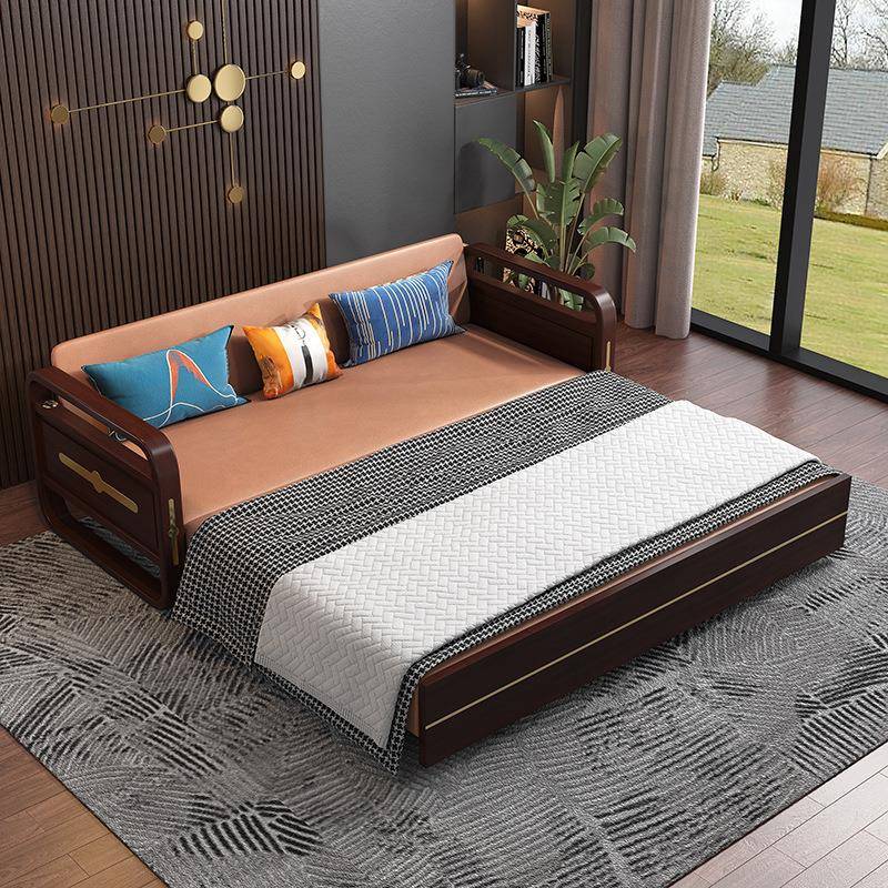 实木沙发床两用推拉折叠多功能小户型客厅金属骨架送货上门新中式