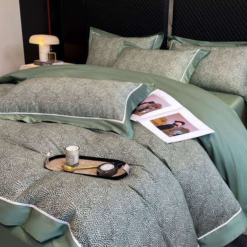 新款140S长绒棉数码印花大拼角轻奢套件双人被套四件套纯棉