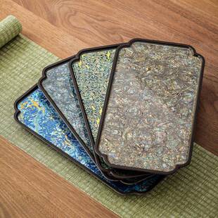 大漆螺钿茶盘电木整块长方形干泡盘中式复古茶托盘高档家用茶奉