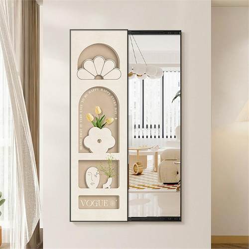 奶油风隐藏式全身镜挂画推拉隐形穿衣镜卧室可遮挡试衣镜子墙壁画