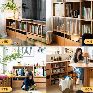二黑木作 无界组合柜 书柜中古风展示柜实木抽屉餐边柜储物收纳
