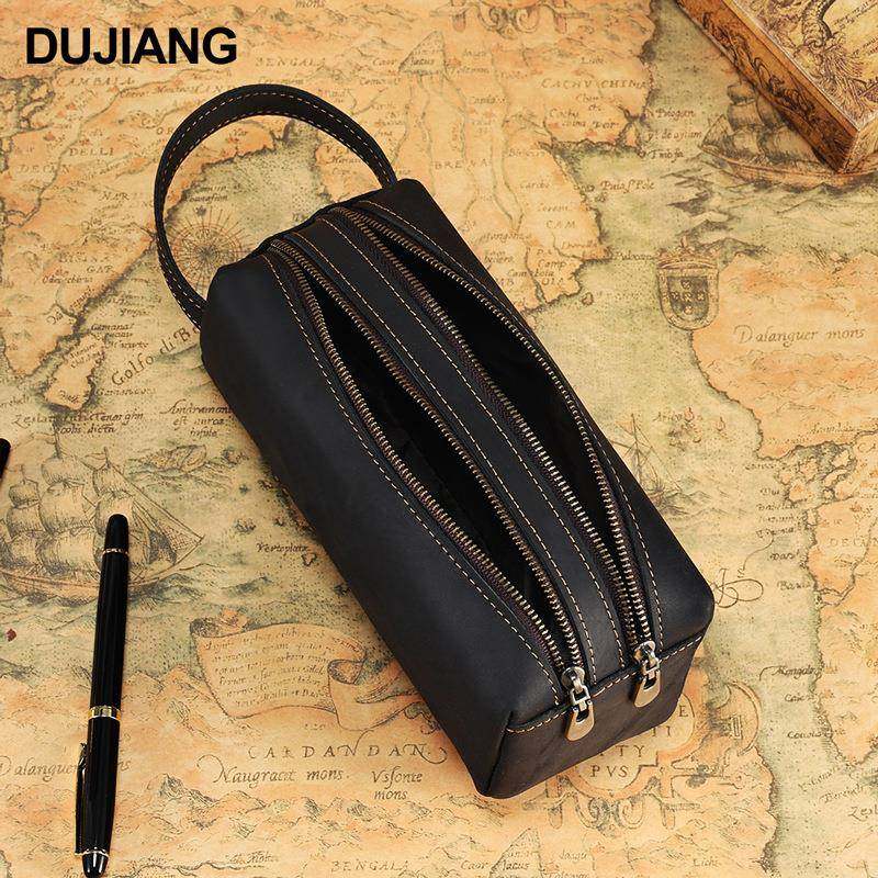 真皮大容量铅笔袋文具袋收纳包疯马皮简约双拉链手提文具收纳包,农机/农具/农膜,其它农用工具,淘宝优惠券,粉丝福利购,淘宝优惠卷