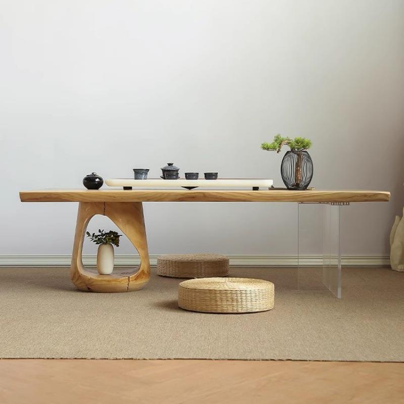 实木亚克力桌腿透明猫洞茶桌悬浮阳台榻榻米地台家用创意大书桌