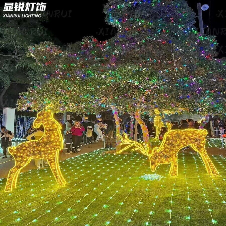 灯光节仿真糜鹿一家三口造型灯LED圣诞节图案文旅小品灯梅花鹿灯