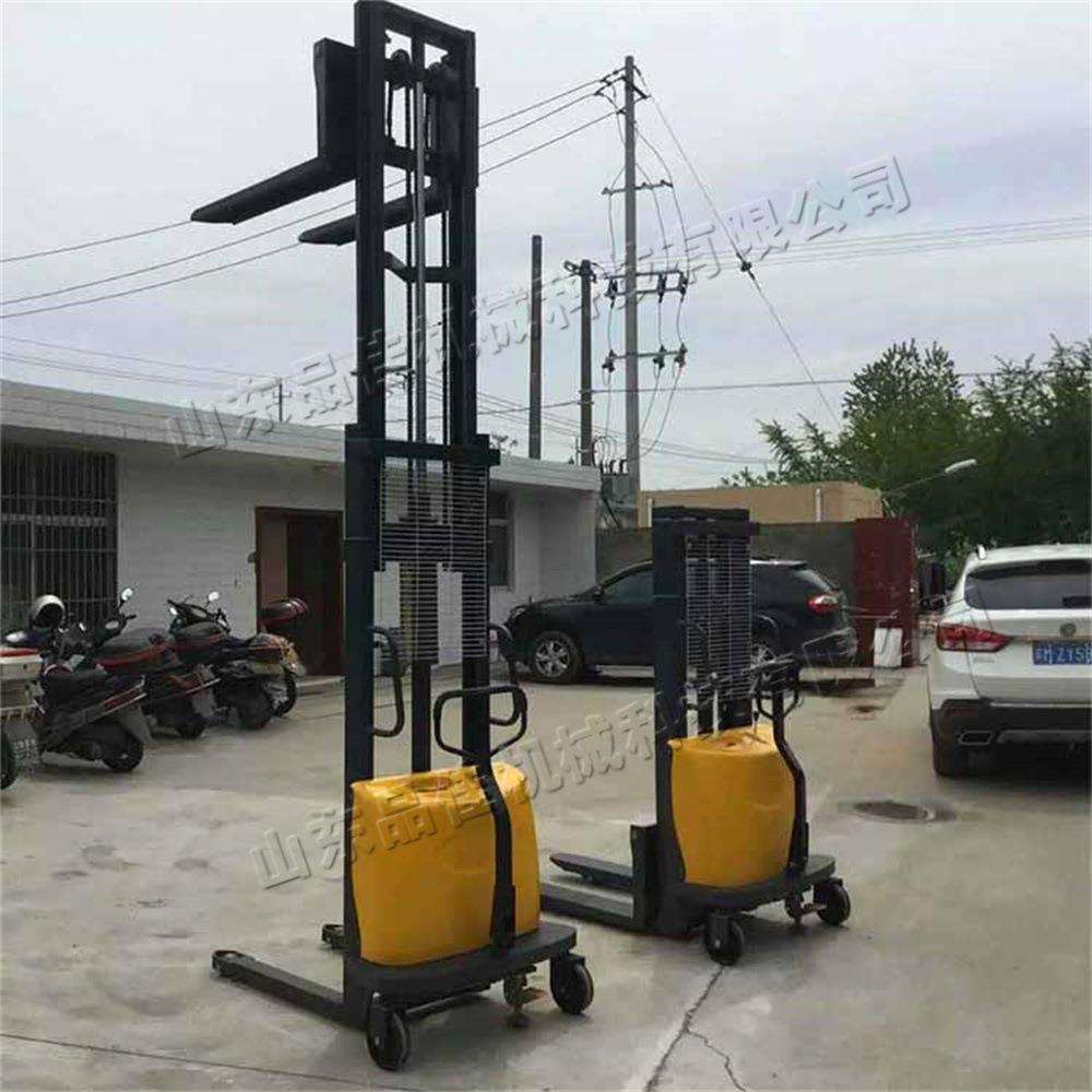 液压电动小型堆高车半自动货物搬运叉车站架式装卸运输工具车
