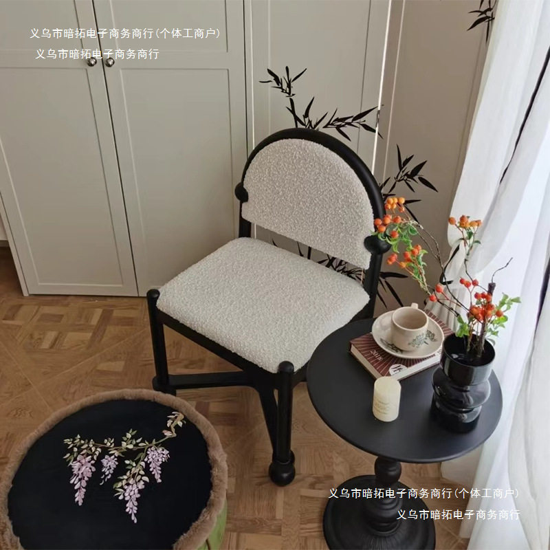 美式餐桌椅中古复古凳子法式卧室奶油实木餐椅风靠背子化妆椅家用