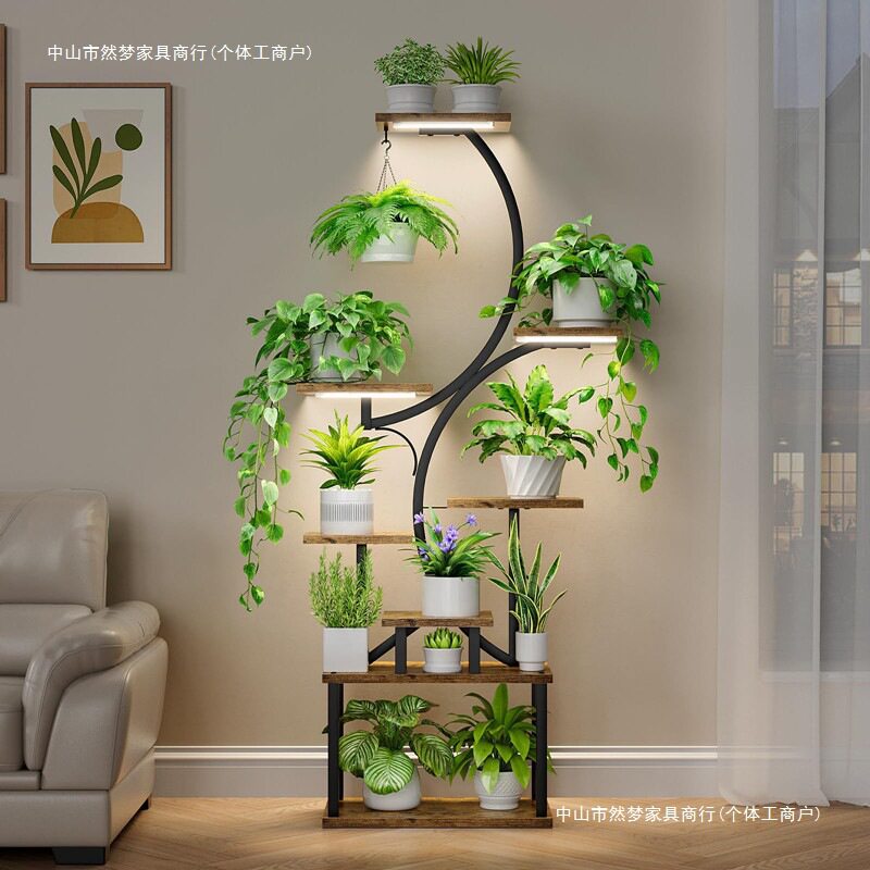 植物花架带种植灯室内客厅阳台铁艺花盆架落地式铁艺S型花架子