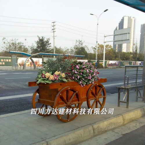 力达景观花箱，水泥花盆，道路隔离花箱，观赏性仿木花车