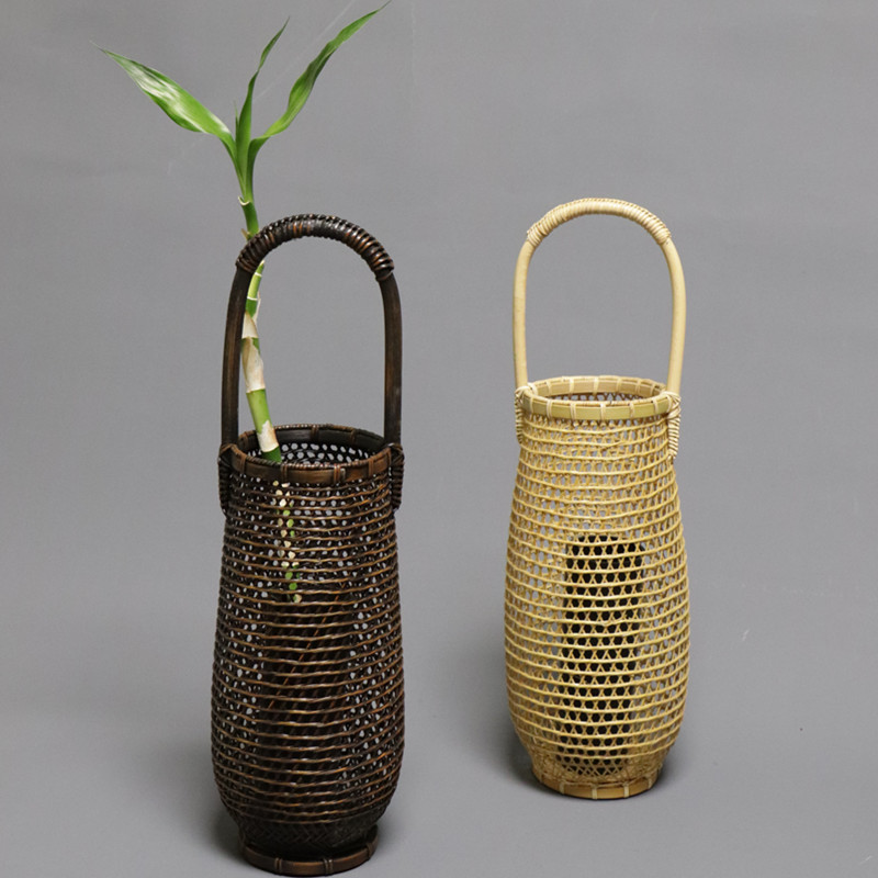 手工竹编日式小原流花器花道竹篮子插花提篮编织花瓶摆件中式插花
