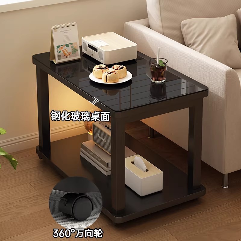 可移动沙发边几双层玻璃轻奢茶几