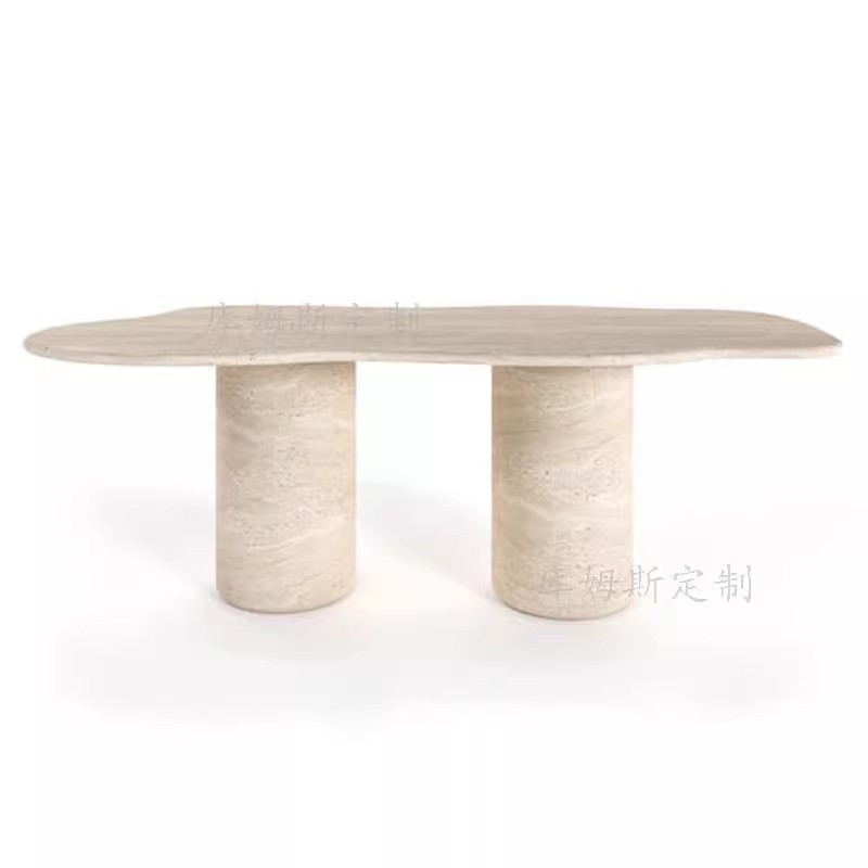 意式极简天然洞石长餐桌