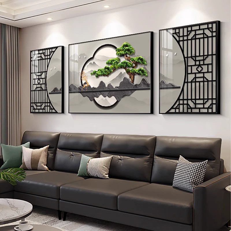 新中式客厅沙发背景墙挂画茶台办公室墙面装饰画轻奢高级新款壁画