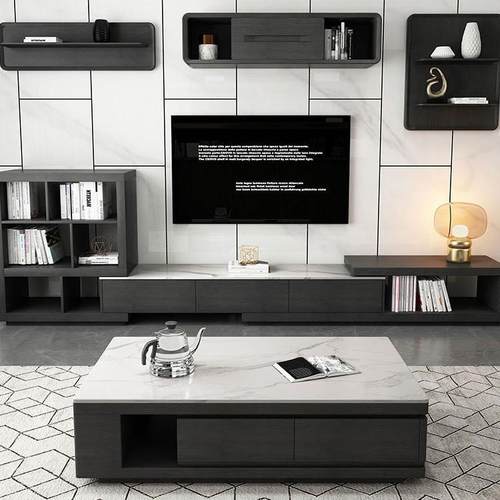 北欧岩板客厅茶几方桌电视柜组合可伸缩意式极轻奢现代简约小户型