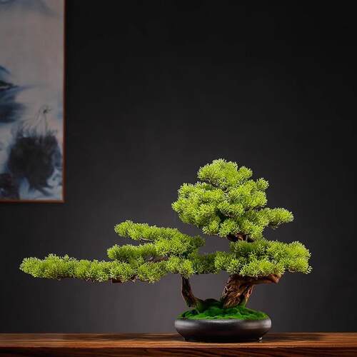 假松树室内绿植装饰新中式盆栽造景迎客松玄关摆件仿真树盆景客厅