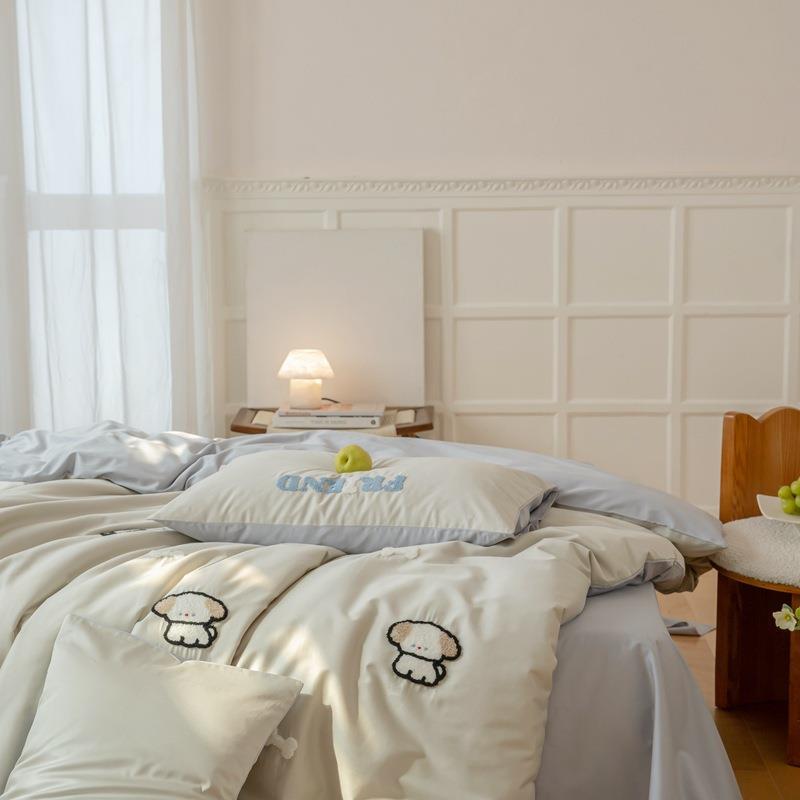 四件套长绒棉100支全棉贡缎卡通儿童三件套夏季毛巾绣床上用品