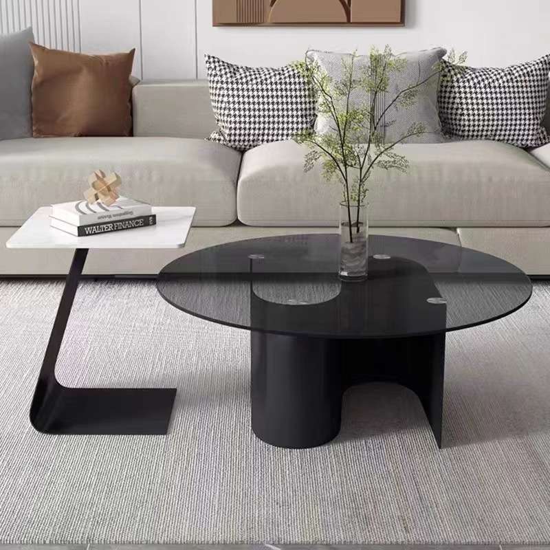 轻奢现代简约钢化玻璃茶几极简小户型客厅家用设计组合茶几圆桌子