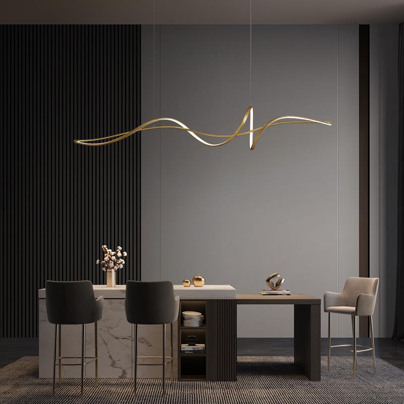 全铜极简餐厅吊灯现代简约书房灯轻奢设计师高端创意长条异形吊灯