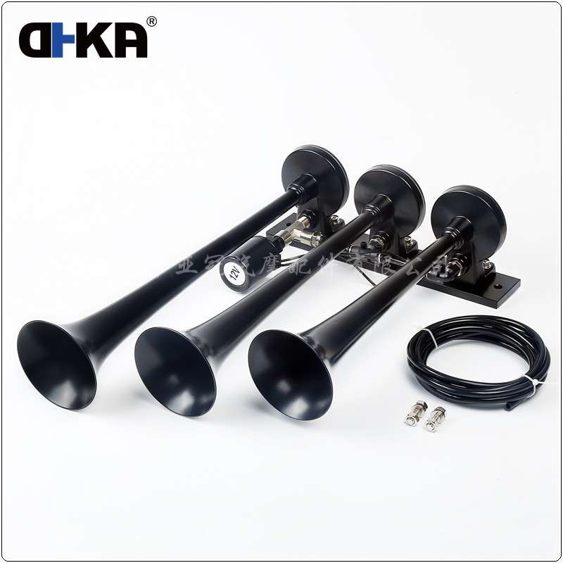 DHKA亚冠-AS098AB现货 12V单排三管黑色镀铬电控气喇叭货车卡车用