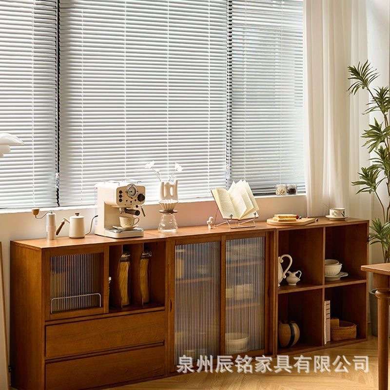 复古实木书柜客厅电视柜组合柜展示柜餐边柜落地格子收纳矮柜书架