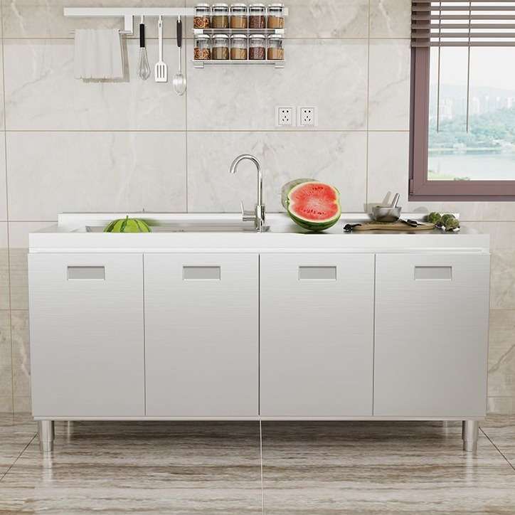 经济型304整体不锈钢灶台厨房橱柜家庭一体家用农村简易储物碗柜