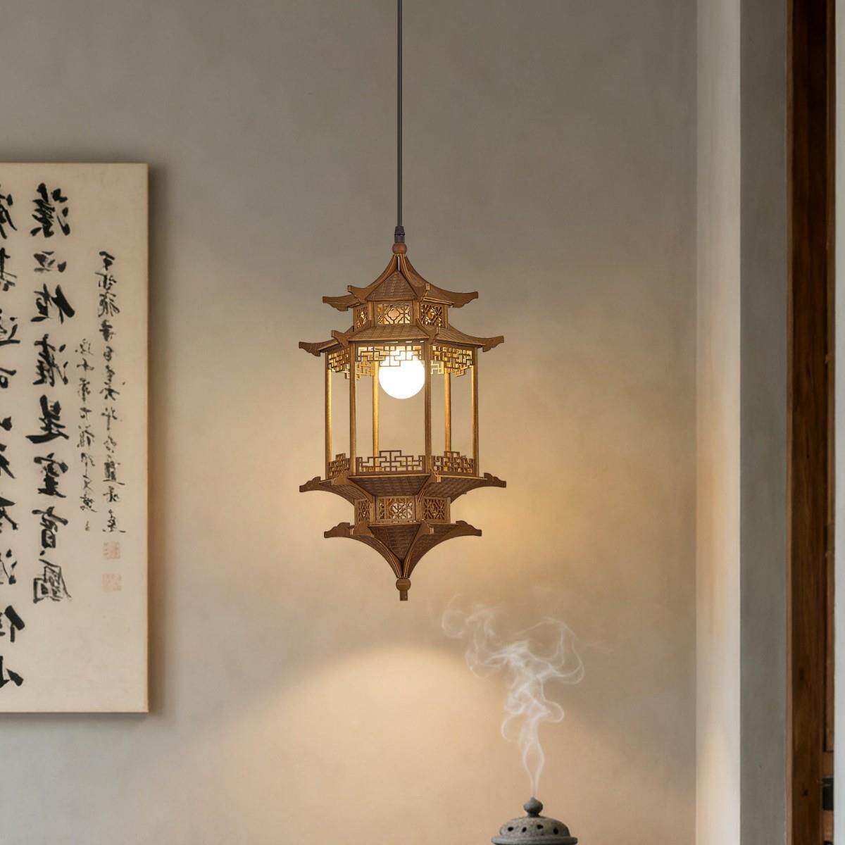 中国风古建筑玄关茶室灯新中式宋代美学复古房子酒店民宿卧室吊灯 - 实物图